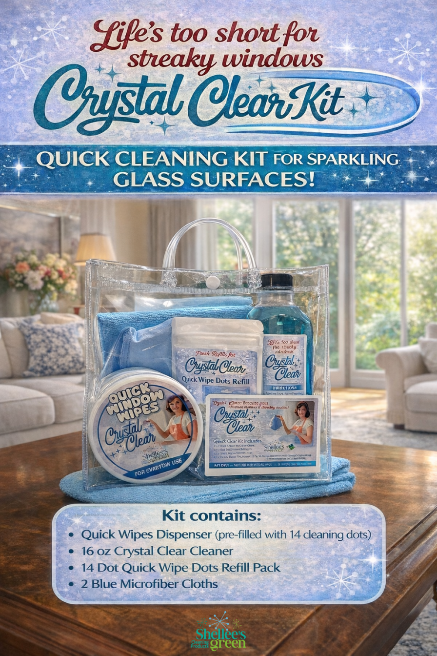 Shellee's Crystal Clear glass cleaning kit.