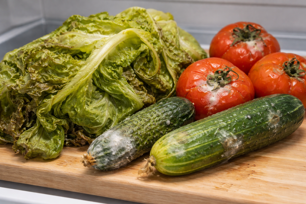 Veggies in a cook environment tend to wilt and mold faster. 