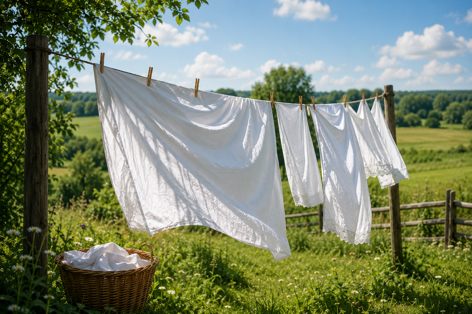 image of sheets drying in the fresh air and the sun.