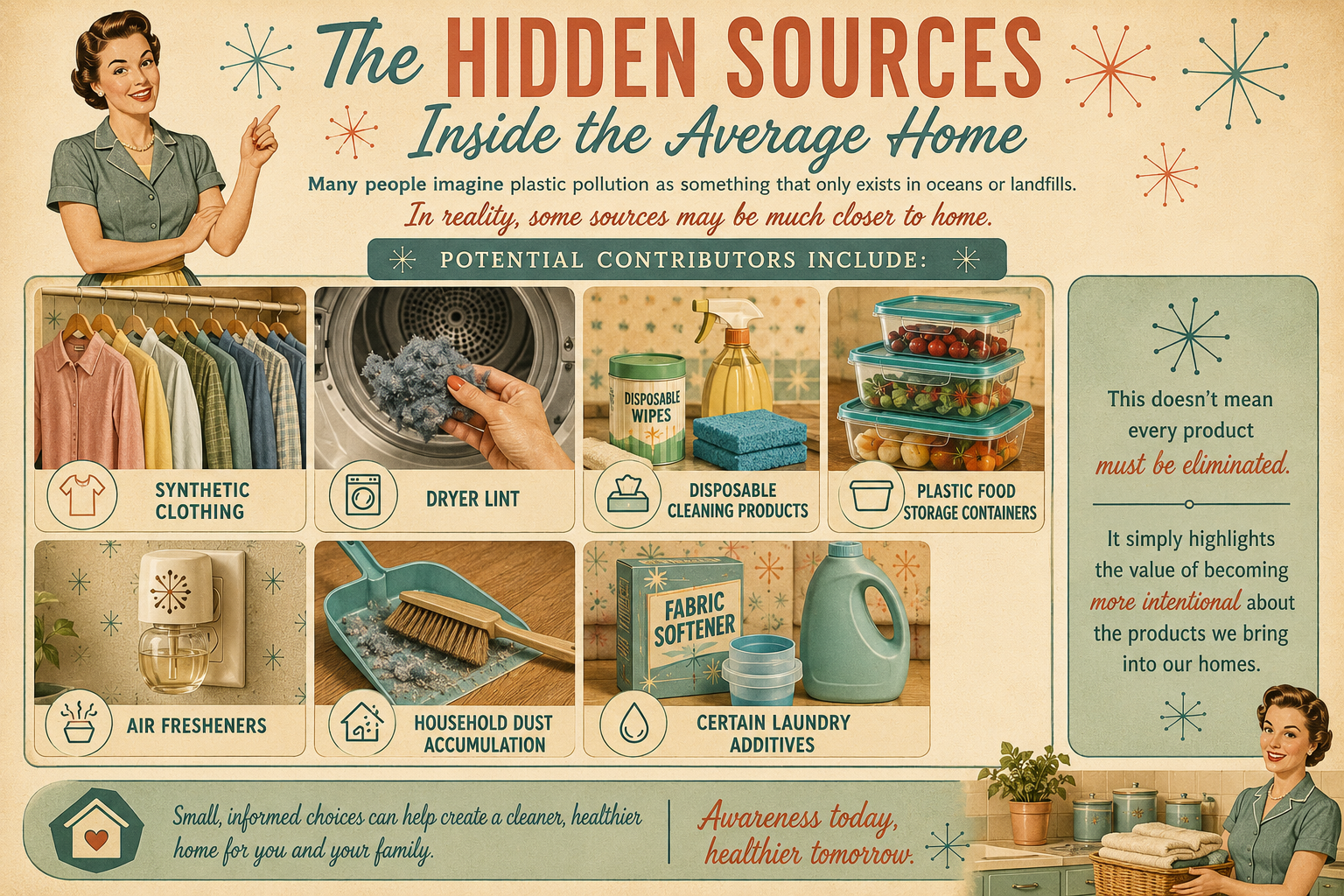 Infograp on the hidden sources throughout your home that contain microplastics.