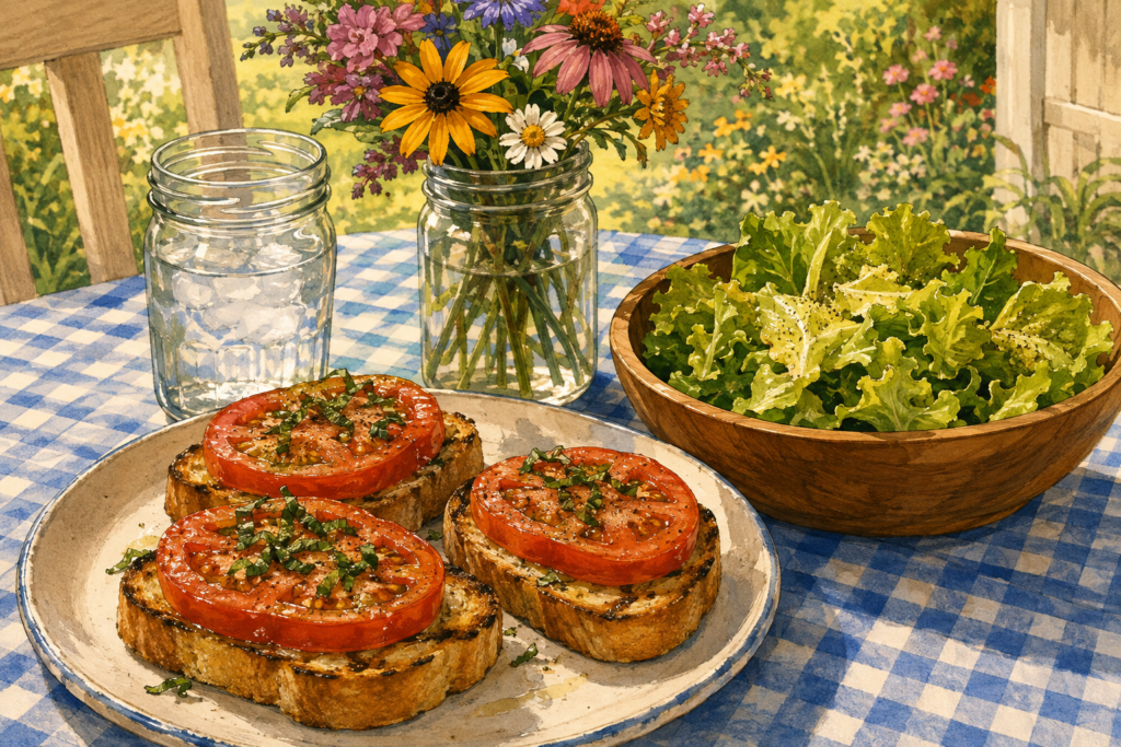 Garden Fresh bruschetta on blue gingham