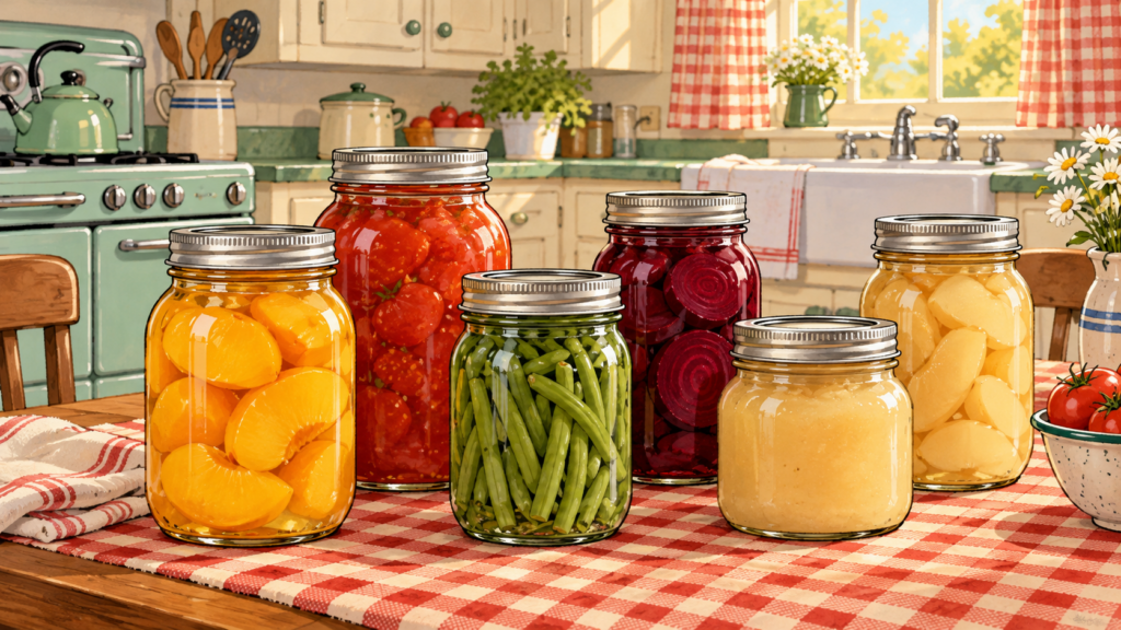 Nostalgic Canning Jars in a Cozy Kitchen